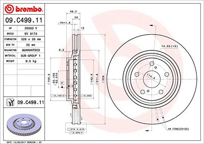 Brembo 1x Bremsscheibe [Hersteller-Nr. 09.C499.11] für Lexus, Toyota von BREMBO