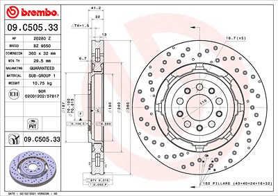 Brembo 1x Bremsscheibe [Hersteller-Nr. 09.C505.33] für Alfa Romeo von BREMBO