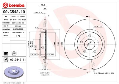 Brembo 1x Bremsscheibe [Hersteller-Nr. 09.C542.11] für Ford von BREMBO