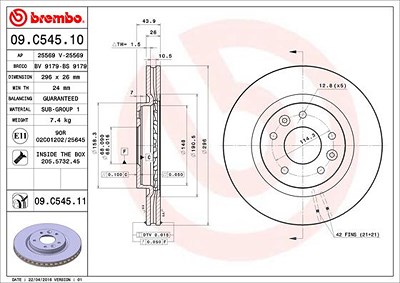 Brembo Bremsscheibe [Hersteller-Nr. 09.C545.11] für Nissan, Renault von BREMBO