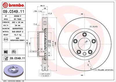 Brembo 1x Bremsscheibe [Hersteller-Nr. 09.C549.11] für VW, Porsche von BREMBO