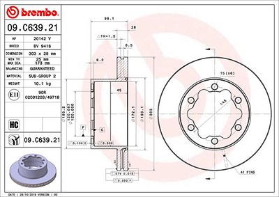 Brembo 1x Bremsscheibe [Hersteller-Nr. 09.C639.21] für Man, VW von BREMBO