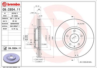 Brembo 1x Bremsscheibe [Hersteller-Nr. 09.C654.11] für Mazda von BREMBO