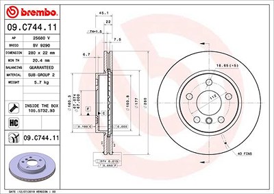 Brembo Bremsscheibe [Hersteller-Nr. 09.C744.11] für BMW, Mini von BREMBO