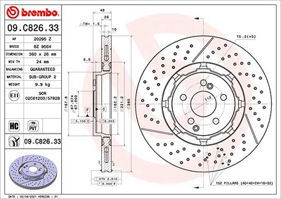 Brembo 1x Bremsscheibe [Hersteller-Nr. 09.C826.33] für Mercedes-Benz von BREMBO