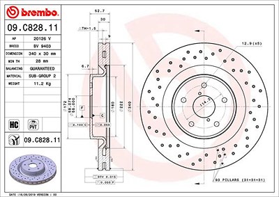 Brembo 1x Bremsscheibe [Hersteller-Nr. 09.C828.11] für Subaru von BREMBO