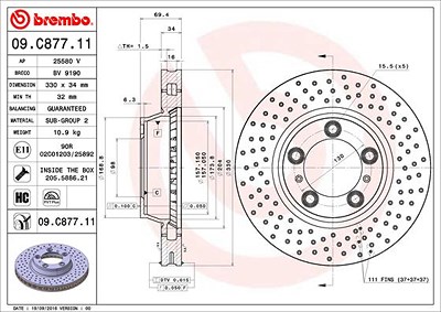 Brembo 1x Bremsscheibe [Hersteller-Nr. 09.C877.11] für Porsche von BREMBO