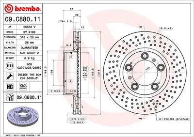 Brembo 1x Bremsscheibe [Hersteller-Nr. 09.C880.11] für Porsche von BREMBO