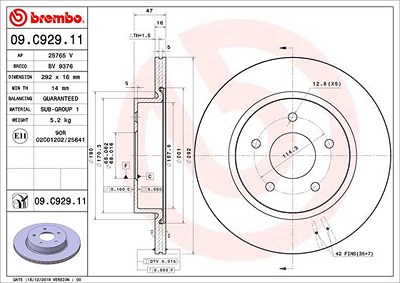 Brembo Bremsscheibe [Hersteller-Nr. 09.C929.11] für Nissan, Renault von BREMBO