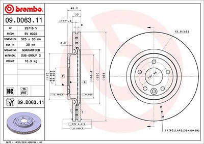 Brembo 1x Bremsscheibe [Hersteller-Nr. 09.D063.11] für Jaguar von BREMBO