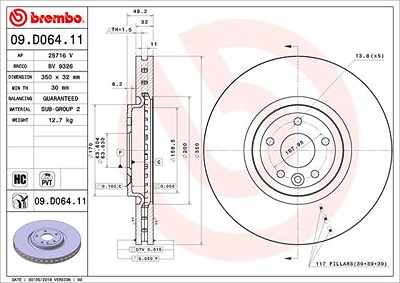 Brembo 1x Bremsscheibe [Hersteller-Nr. 09.D064.11] für Jaguar von BREMBO