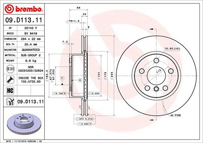 Brembo Bremsscheibe [Hersteller-Nr. 09.D113.11] für BMW von BREMBO