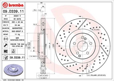 Brembo 1x Bremsscheibe [Hersteller-Nr. 09.D339.11] für Mercedes-Benz von BREMBO