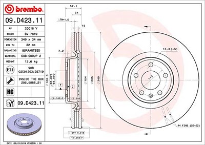 Brembo Bremsscheibe [Hersteller-Nr. 09.D423.11] für Audi, Honda, VW von BREMBO