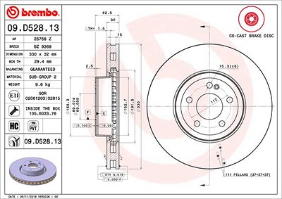 Brembo 1x Bremsscheibe [Hersteller-Nr. 09.D528.13] für Mercedes-Benz von BREMBO