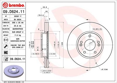 Brembo Bremsscheibe [Hersteller-Nr. 09.D624.11] für Hyundai, Kia von BREMBO