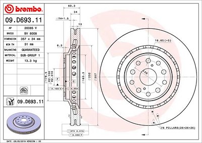 Brembo 1x Bremsscheibe [Hersteller-Nr. 09.D693.11] für Lexus von BREMBO