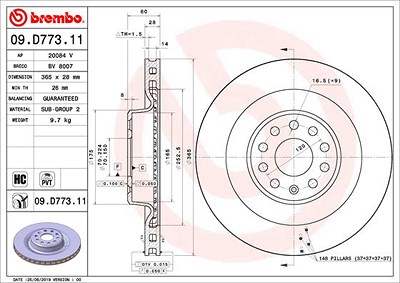 Brembo 1x Bremsscheibe [Hersteller-Nr. 09.D773.11] für Tesla von BREMBO