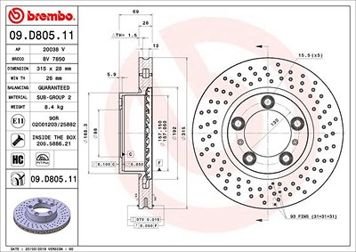 Brembo 1x Bremsscheibe [Hersteller-Nr. 09.D805.11] für Porsche von BREMBO