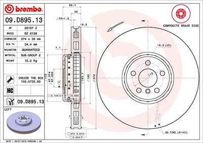 Brembo 1x Bremsscheibe [Hersteller-Nr. 09.D895.13] für BMW von BREMBO