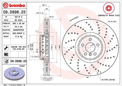 Brembo 1x Bremsscheibe [Hersteller-Nr. 09.D898.23] für BMW von BREMBO