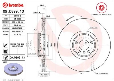 Brembo 1x Bremsscheibe belüftet vorne links [Hersteller-Nr. 09.D899.13] für BMW von BREMBO