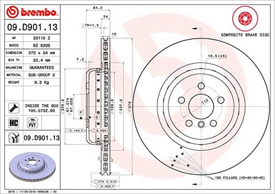 Brembo 1x Bremsscheibe [Hersteller-Nr. 09.D901.13] für BMW von BREMBO