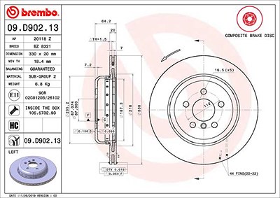 Brembo 1x Bremsscheibe [Hersteller-Nr. 09.D902.13] für BMW, Toyota von BREMBO