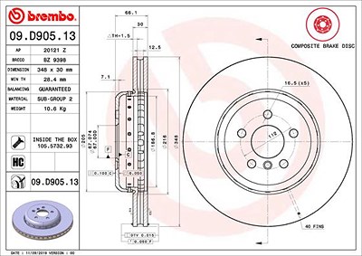 Brembo 1x Bremsscheibe [Hersteller-Nr. 09.D905.13] für BMW von BREMBO