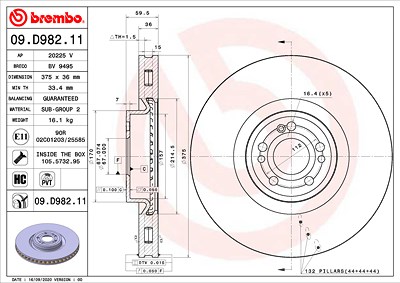 Brembo 1x Bremsscheibe [Hersteller-Nr. 09.D982.11] für Mercedes-Benz von BREMBO