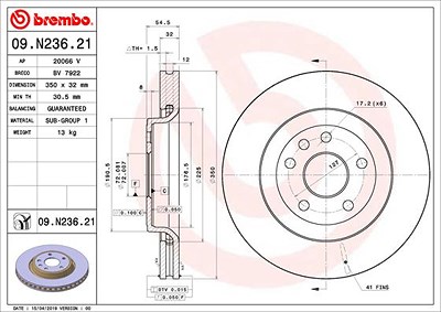 Brembo 1x Bremsscheibe Vorderachse Belüftet [Hersteller-Nr. 09.N236.21] für Jeep von BREMBO