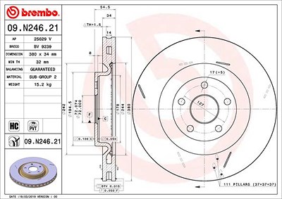 Brembo 1x Bremsscheibe [Hersteller-Nr. 09.N246.21] für Jeep von BREMBO