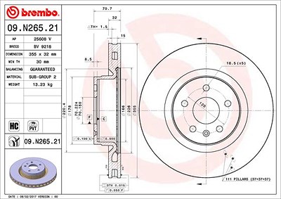 Brembo 1x Bremsscheibe [Hersteller-Nr. 09.N265.21] für Tesla von BREMBO