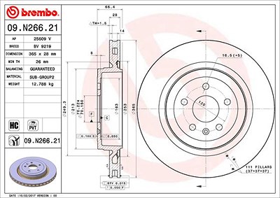 Brembo 1x Bremsscheibe [Hersteller-Nr. 09.N266.21] für Tesla von BREMBO