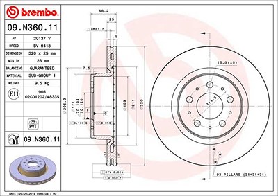 Brembo 1x Bremsscheibe [Hersteller-Nr. 09.N360.11] für Tesla von BREMBO