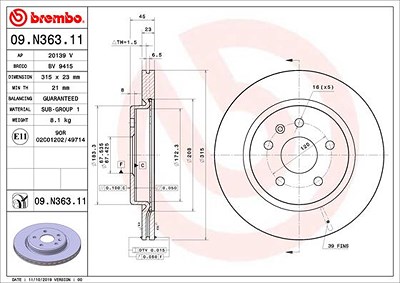 Brembo Bremsscheibe [Hersteller-Nr. 09.N363.11] für Opel von BREMBO