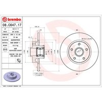 Bremsscheibe BREMBO 08C64717 hinten, voll, 1 Stück von Brembo