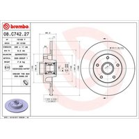 Bremsscheibe BREMBO 08C74227 hinten, voll, 1 Stück von Brembo