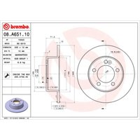 Bremsscheibe BREMBO 08A65110 hinten, voll, 1 Stück von Brembo