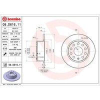 Bremsscheibe BREMBO 08D61611 hinten, voll, 1 Stück von Brembo