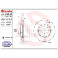 Bremsscheibe BREMBO 09A14841 vorne, belüftet, 1 Stück von Brembo