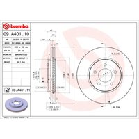 Bremsscheibe BREMBO 09A40111 vorne, belüftet, 1 Stück von Brembo