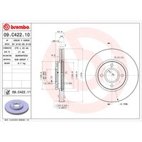 Bremsscheibe BREMBO 09C42211 vorne, belüftet, 1 Stück von Brembo