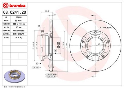 Brembo 1x Bremsscheibe Hinterachse Voll [Hersteller-Nr. 08.C241.20] für Ford von BREMBO