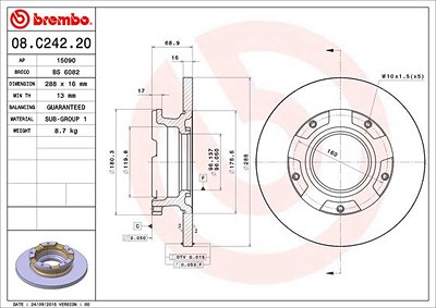 Brembo 1x Bremsscheibe Hinterachse Voll [Hersteller-Nr. 08.C242.20] für Ford von BREMBO