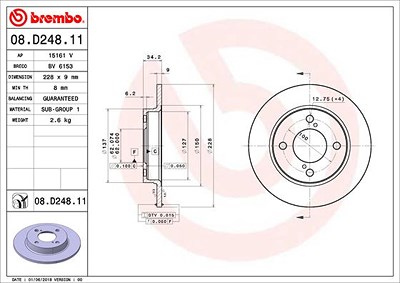 Brembo Bremsscheibe Hinterachse Voll [Hersteller-Nr. 08.D248.11] für Suzuki von BREMBO