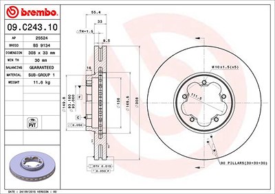 Brembo 1x Bremsscheibe Vorderachse Belüftet [Hersteller-Nr. 09.C243.10] für Ford von BREMBO