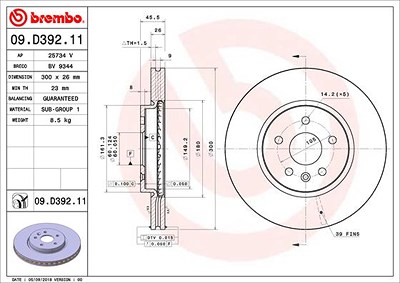 Brembo Bremsscheibe Vorderachse Belüftet [Hersteller-Nr. 09.D392.11] für Opel von BREMBO