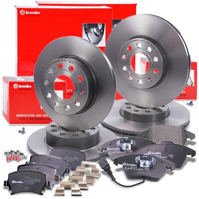 Brembo Bremsscheiben +Bremsbeläge vorne+hinten für Audi, Skoda, VW von BREMBO