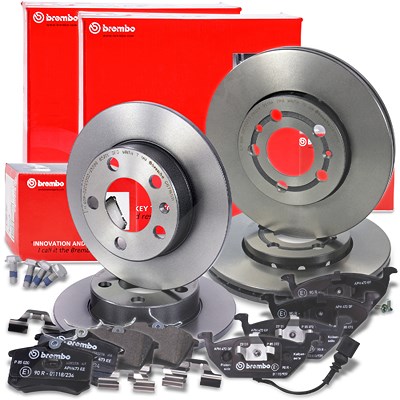 Brembo Bremsscheiben +Bremsbeläge vorne+hinten für Audi, Skoda, VW von BREMBO